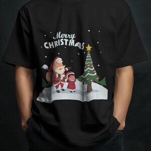 Merry Christmas T-Shirt - Santa and Tree Graphic Design - Cute Holiday Tee for F
